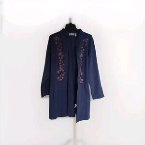 Denim & Co. French Terry 2X Purple Open Front Jacket w/ Pink Embroidery A368042
